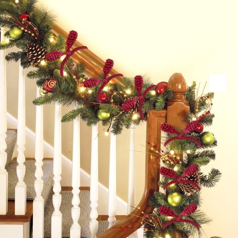 Celltestria 12pcs 20 Inches Christmas Garland Ties, Reusable and Flexible Xmas Garlands Wreath Twist Tie for Banister Railing Stairs Tree Home Holiday Decoration Craft Wrapping(Burgundy) - Image 5